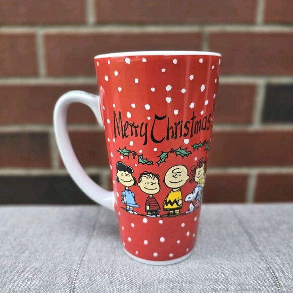 Peanuts Snoopy Charlie Brown Merry Christmas Tall 16 Oz Mug Free Shipping - Picture 1 of 4
